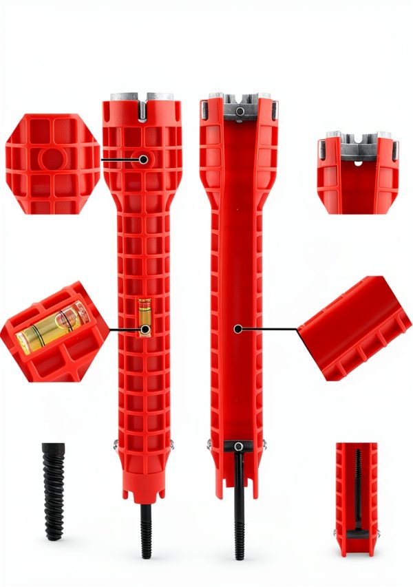 NINEFOX 14-in-1 Pipe Wrench for Faucet and Sink Installation Red-2