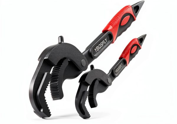 Pipe Wrench Set YBQSPLY 10” & 15” Self‑Adjusting Wrench Black Red-0