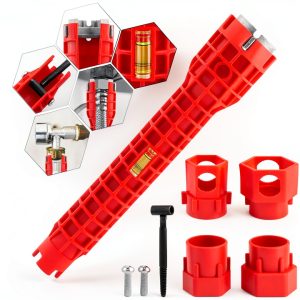 NINEFOX 14-in-1 Pipe Wrench for Faucet and Sink Installation Red-0