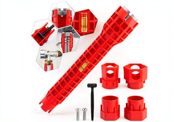 NINEFOX 14-in-1 Pipe Wrench for Faucet and Sink Installation Red-0